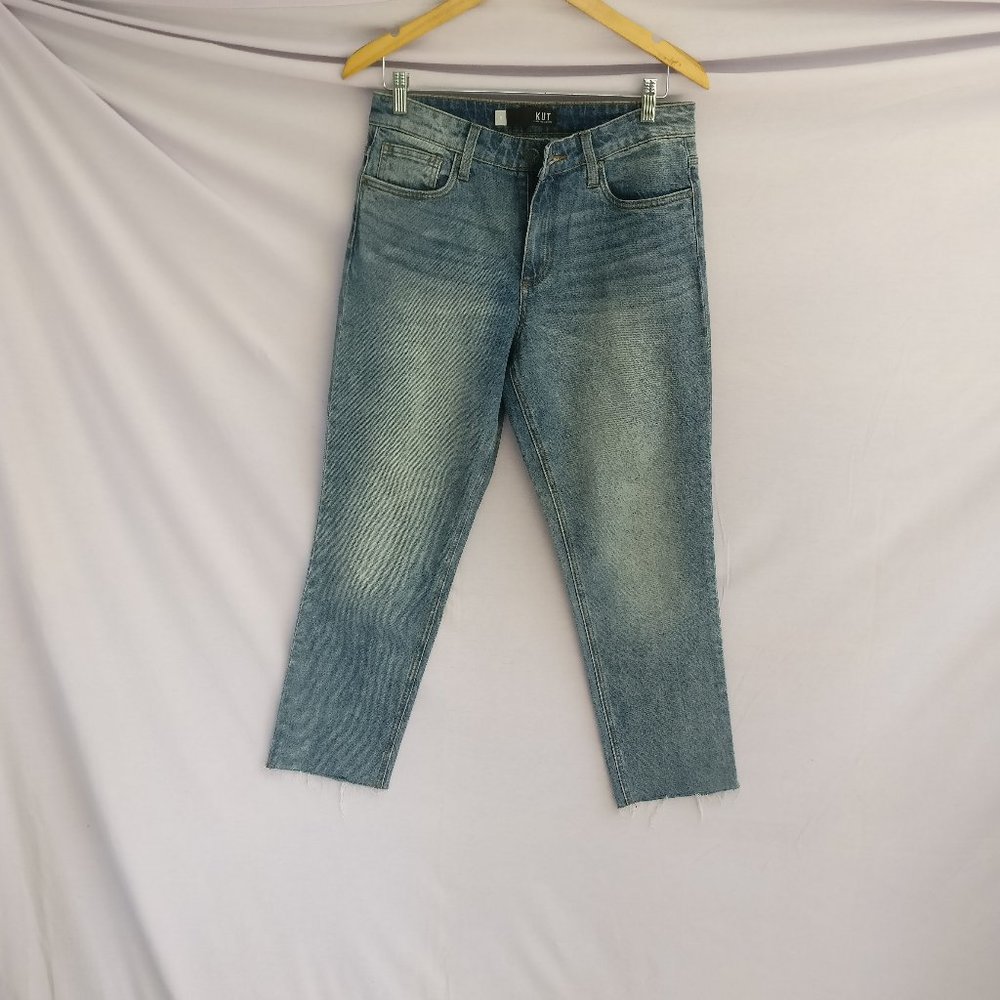 KUT from The Kloth RACHAEL MOM Raw hem Cropped Highrise Jean 6w/BLUE/99%cotton